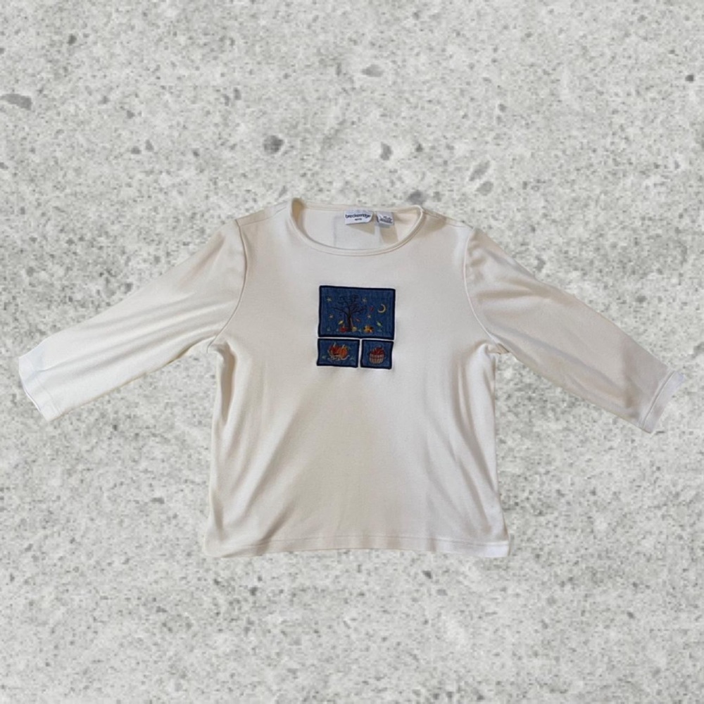 Y2K Embroidered Halloween Cat & Pumpkin Shirt Size P Medium